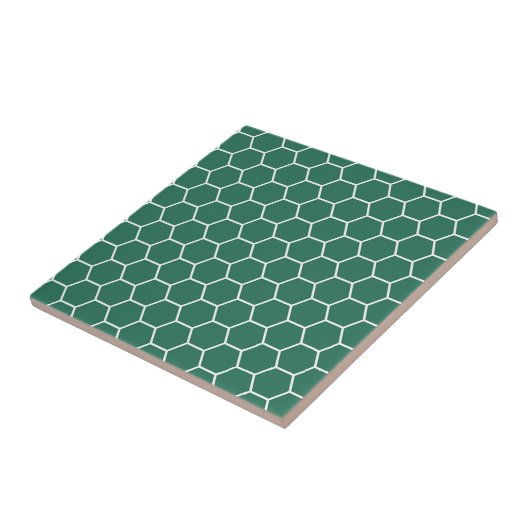 Forest Green Geometric Honeycomb Hexagon Pattern Tegeltje (Zijkant)