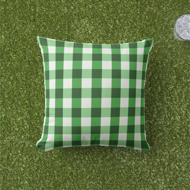 Forest Green Gingham Pattern Buitenkussen (Gras)