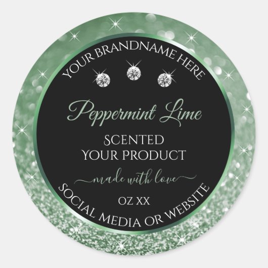 Forest Green Glitter Black Product Label Jewels (Voorkant)