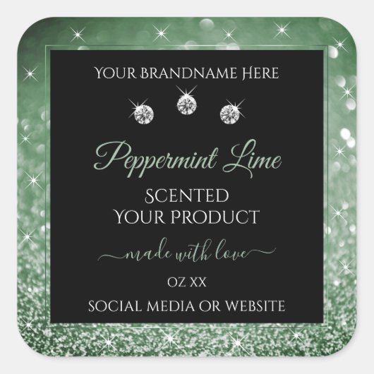 Forest Green Glitter Black Product Label Jewels (Voorkant)