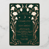 Forest Green & Gold Art Nouveau bruiloft uitnodigi Folie Uitnodiging (Voorkant)