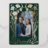 Forest Green & Gold Art Nouveau bruiloft uitnodigi Folie Uitnodiging (Achterkant)