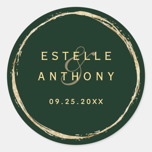Forest Green Gold Circle Lijst Ampersand bruiloft Ronde Sticker (Voorkant)