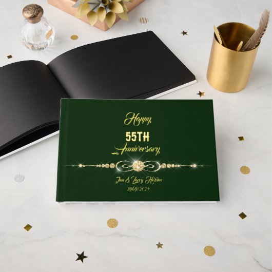 Forest Green Gold Foil Jubileum Gastenboek (Voorkant open)