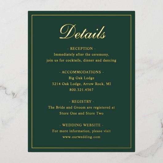 Forest Green Gold Foil Wedding Enclosure Kaart (Voorkant)