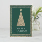 Forest Green Gold Glitter Kerstboom Feestdagenkaart (Staand voorkant)