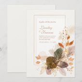 Forest Green Gold Line Autumnal Leaf Wedding Kaart (Voorkant / Achterkant)