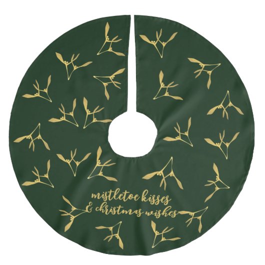 Forest Green Gold Mistletoe Kusses Custom Kerstboom Rok (Voorkant)