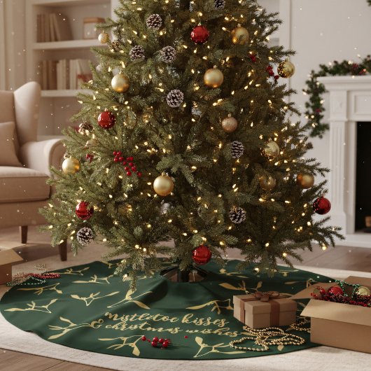 Forest Green Gold Mistletoe Kusses Custom Kerstboom Rok