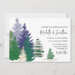 Forest Green Gold Pine Trees Christelijk Wedding Kaart
