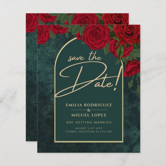 Forest Green Gold RED Roses Winter BEWAREN DATUM (Voorkant / Achterkant)