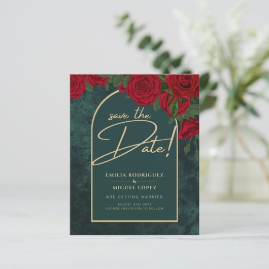 Forest Green Gold RED Roses Winter BEWAREN DATUM (Staand voorkant)