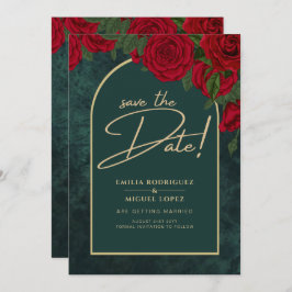 Forest Green Gold RED Roses Winter BEWAREN DATUM Kaart