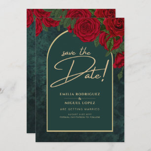 Forest Green Gold RED Roses Winter BEWAREN DATUM Kaart