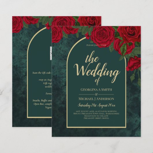 Forest Green Gold RED Roses Winter Wedding (Voorkant / Achterkant)