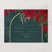 Forest Green Gold RED Roses Winter Wedding Briefkaart (Voorkant)