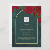 Forest Green Gold RED Roses Winter Wedding Kaart (Achterkant)