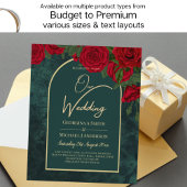 Forest Green Gold RED Roses Winter Wedding Kaart