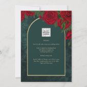 Forest Green Gold RED Roses Winter Wedding Kaart (Achterkant)
