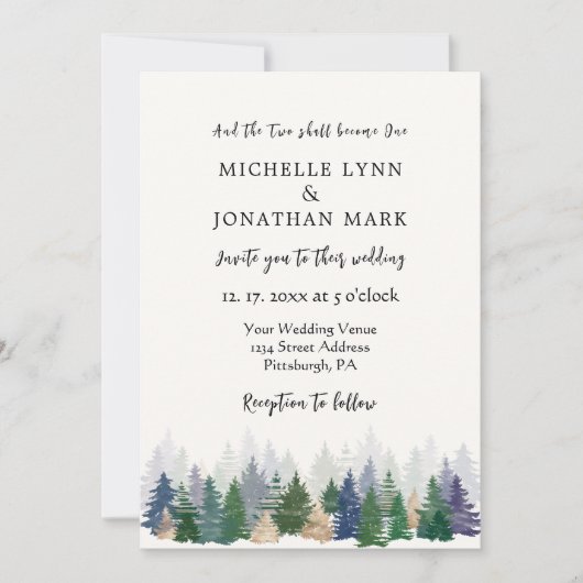 Forest Green Gold Trees Minimal Christelijk Weddin Kaart (Voorkant)