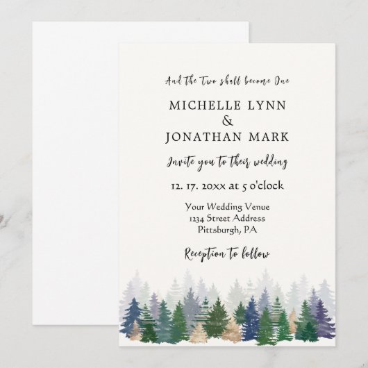 Forest Green Gold Trees Minimal Christelijk Weddin Kaart (Voorkant / Achterkant)