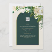 Forest Green Gold White Roses Winter Wedding Kaart (Achterkant)