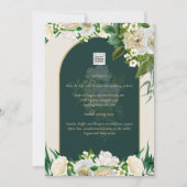 Forest Green Gold White Roses Winter Wedding Kaart (Achterkant)