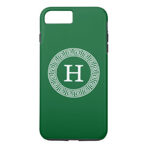 Forest Green Greek Key RND Lijst Initiaal Monogram Case-Mate iPhone Case