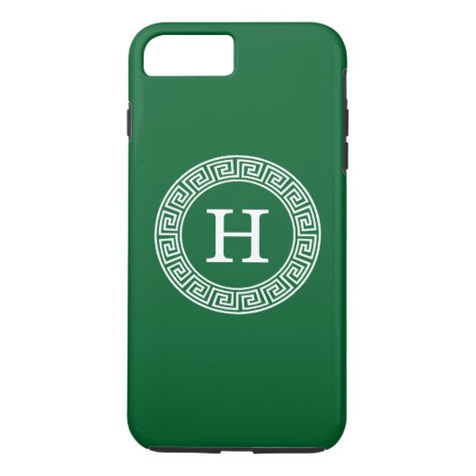 Forest Green Greek Key RND Lijst Initiaal Monogram Case-Mate iPhone Case (Achterkant)
