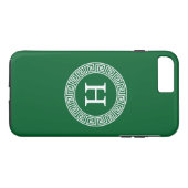Forest Green Greek Key RND Lijst Initiaal Monogram Case-Mate iPhone Case (Achterkant (Horizontaal))