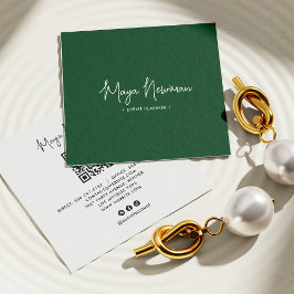 FOREST GREEN HANDTEKENING Moderne Minimale QR-code Vierkante Visitekaartje