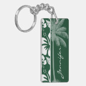 Forest Green Hawaiian Tropical Hibiscus; Palm Sleutelhanger (Voorkant Links)