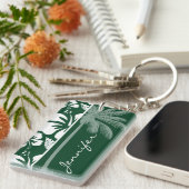 Forest Green Hawaiian Tropical Hibiscus; Palm Sleutelhanger (Voorkant Rechts)