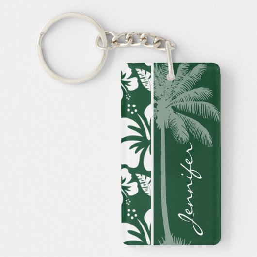 Forest Green Hawaiian Tropical Hibiscus; Palm Sleutelhanger (Voorkant)