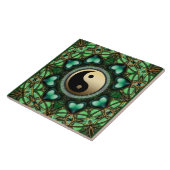 Forest Green Hearts Gold Yin Yang Ceramic Tile Tegeltje (Zijkant)
