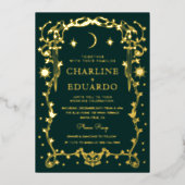 Forest Green Hemelse Huwelijk Folie Uitnodiging (Voorkant)
