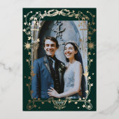 Forest Green Hemelse Huwelijk Folie Uitnodiging (Achterkant)