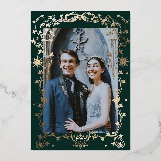 Forest Green  Hemelse Huwelijk Folie Uitnodiging (Achterkant)