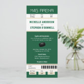 Forest Green Hockey Ticket Wedding Invitation Kaart (Staand voorkant)