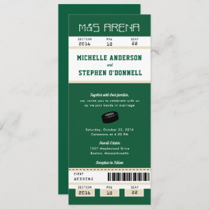 Forest Green Hockey Ticket Wedding Invitation Kaart