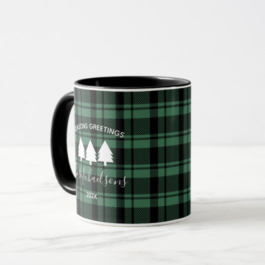 Forest Green Holiday Pset Monogram Name Coffee Mok (Voorkant links)