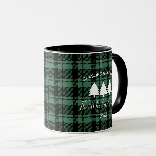 Forest Green Holiday Pset Monogram Name Coffee Mok (Voorkant rechts)