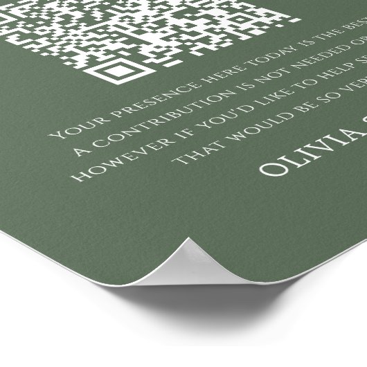 Forest Green Honeymoon Fund QR Code Wedding Sign Poster (Hoek)