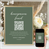 Forest Green Honeymoon Fund QR Code Wedding Sign Poster