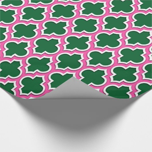Forest Green Hot Pink White Moroccan #4DS Cadeaupapier (Hoek)