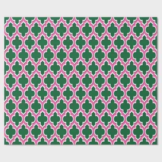 Forest Green Hot Pink White Moroccan #4DS Cadeaupapier (Vlak)