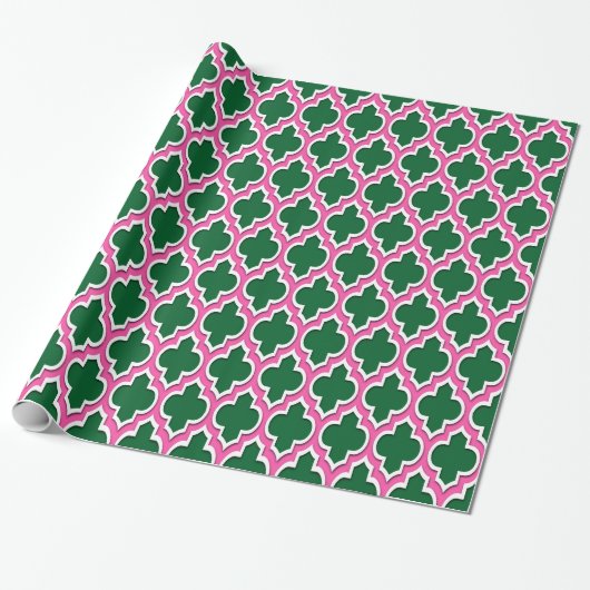 Forest Green Hot Pink White Moroccan #4DS Cadeaupapier (Uitgerold)