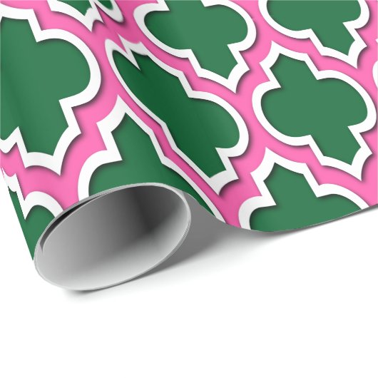 Forest Green Hot Pink White Moroccan #4DS Cadeaupapier (Rol Hoek)
