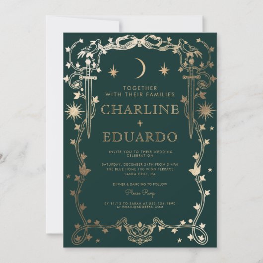 Forest Green Ivy Ornament bruiloft uitnodiging (Voorkant)