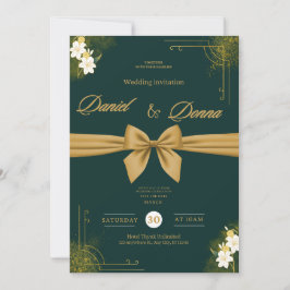 Forest Green Ivy Ornament Wedding Invitation Kaart